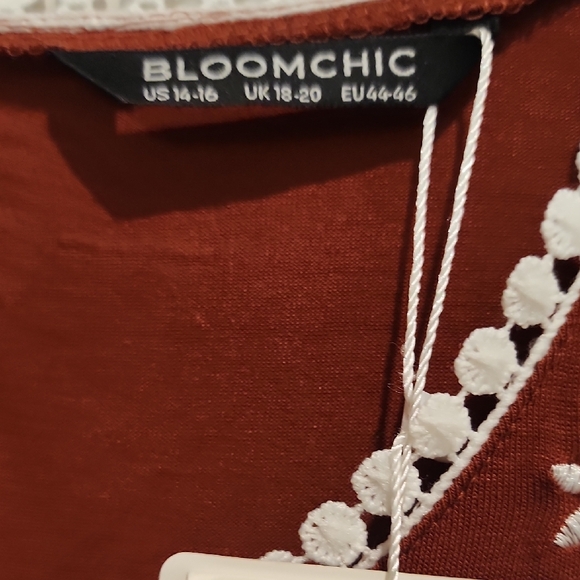 NEW BloomChic Burnt Orange Tunic With Beautiful White Embroidery 1x - Picture 3 of 5